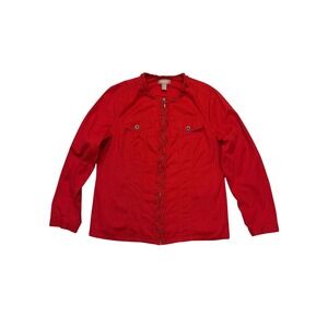 Chico's Red Ruffle Trim Zip Front Jacket with Pockets Chico's Size 2 (Size 14)